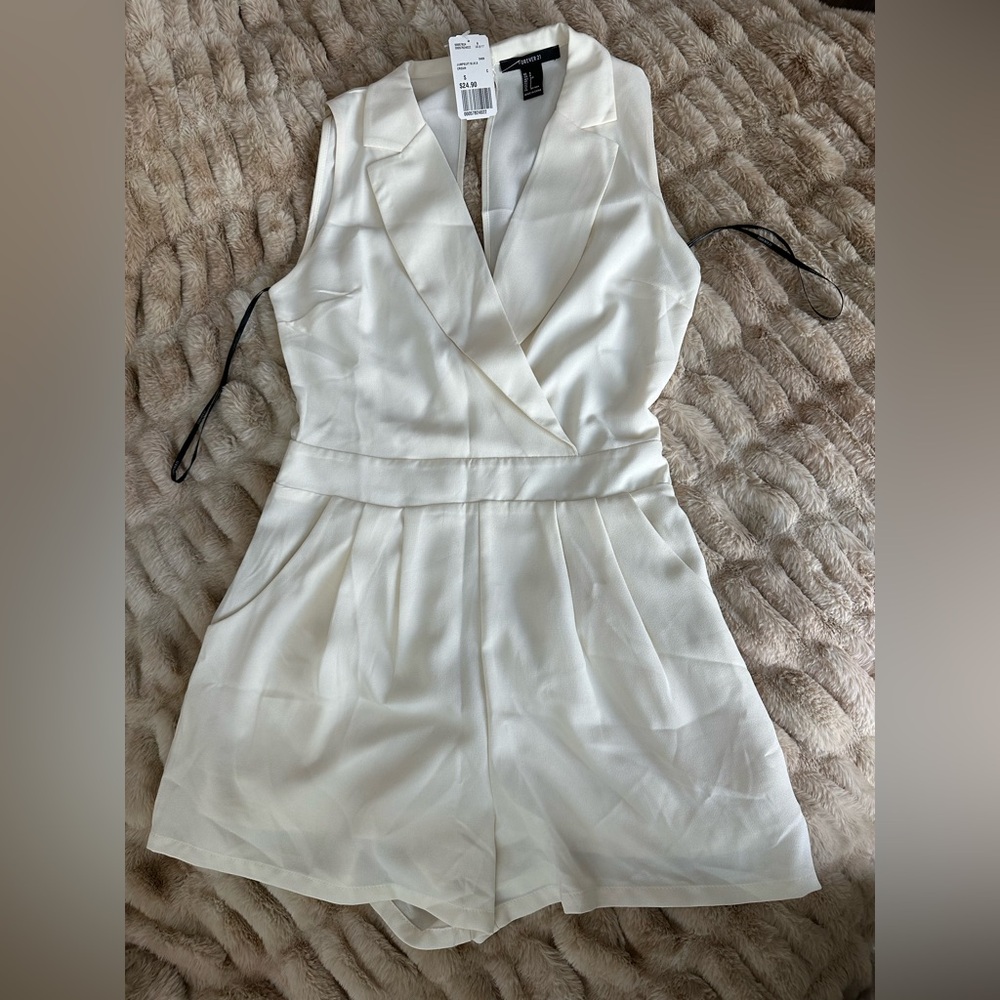 Forever 21 Cream Sleeveless Jumpsuit